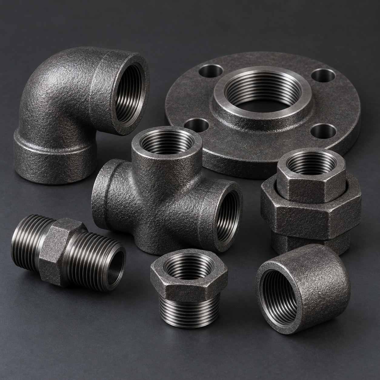 Illustrative NPT threaded fittings and flanges